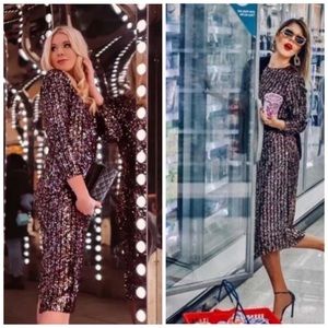 Multicolored midi sequin long sleeve dress